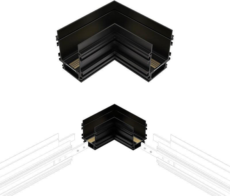 SCON Horizontal Corner Joint Connector for Recessed Magnetic Track Lighting, Professional Grade Aluminum Corner Piece to Create Custom L-Shape Layouts, 24V, Compatible Magnetic Track System - Image 1